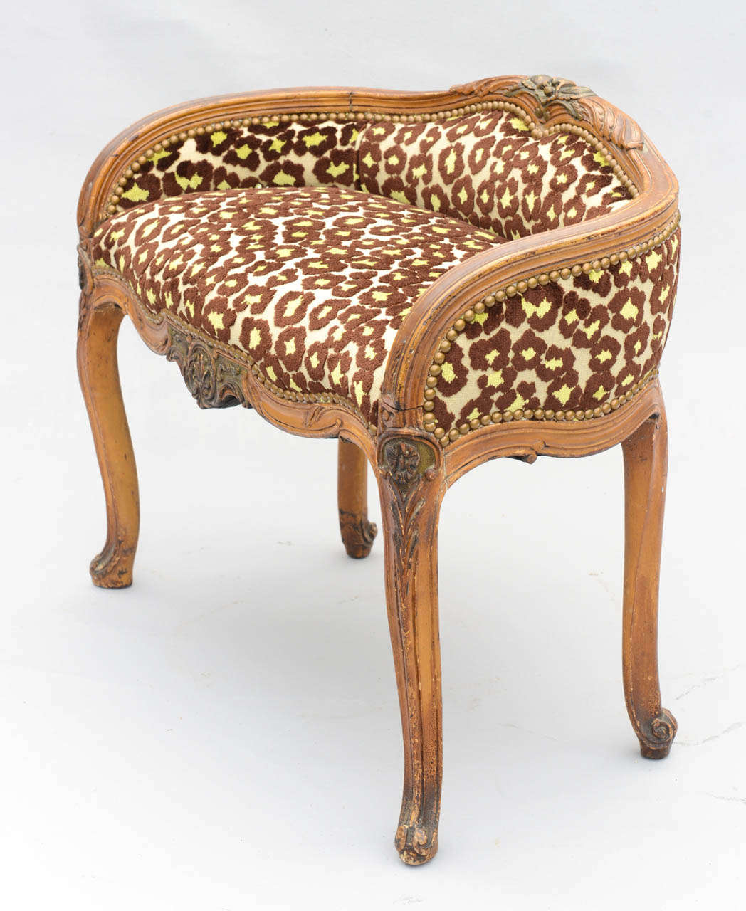 Hand-Carved Upholstered Louis XV Style Vanity Bench