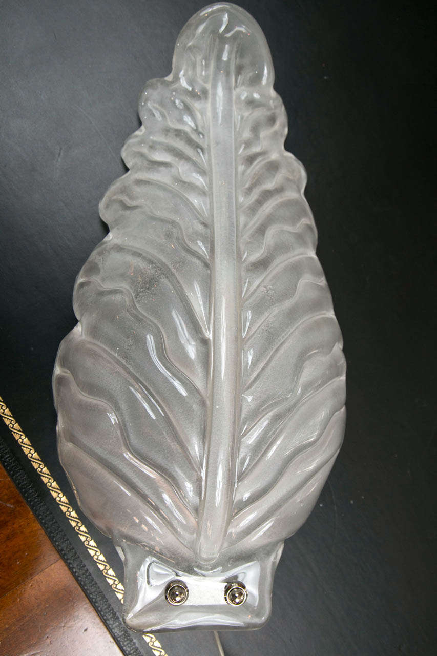 Modern Pair Of Large Murano Blown Leaf Sconces For Sale