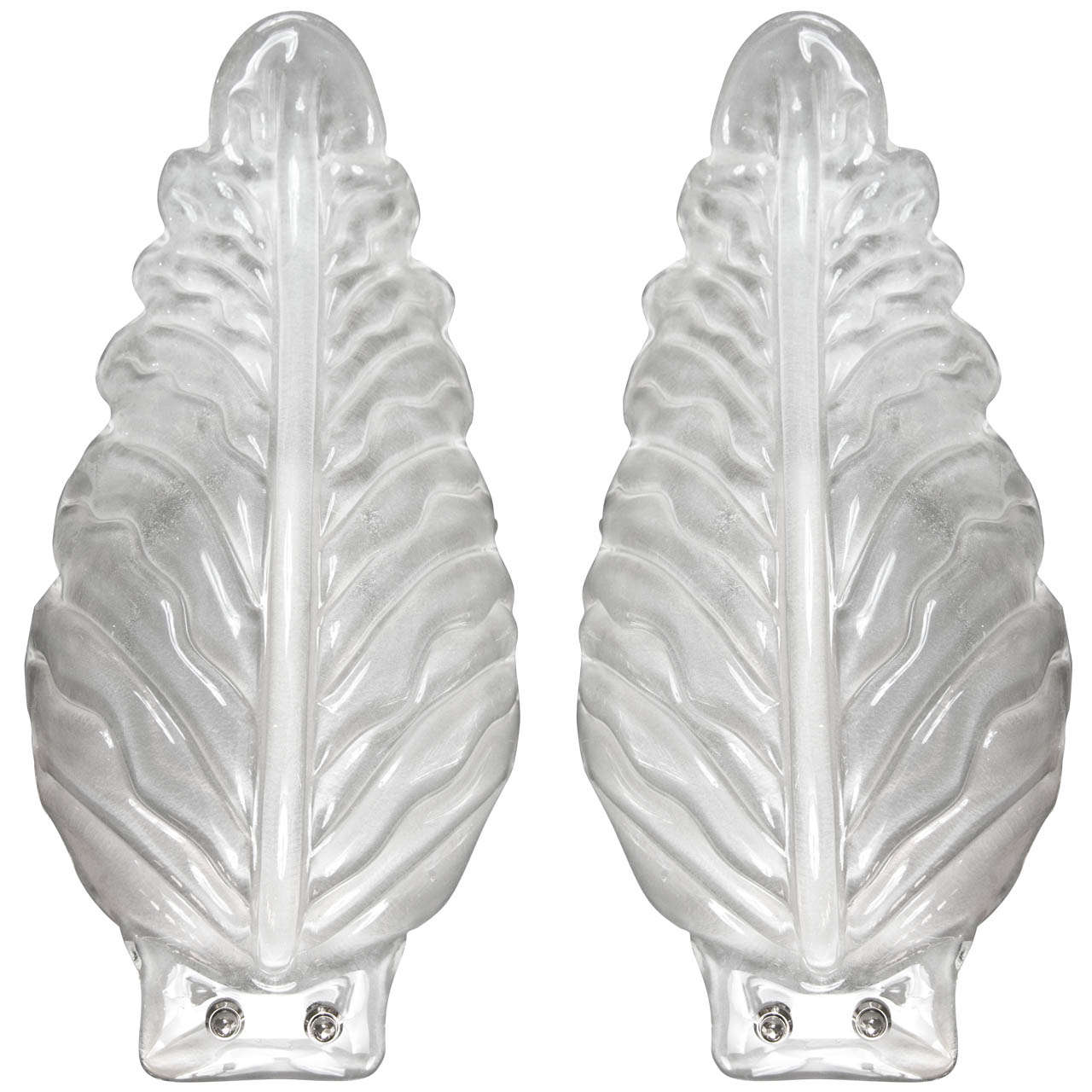 Pair Of Large Murano Blown Leaf Sconces For Sale