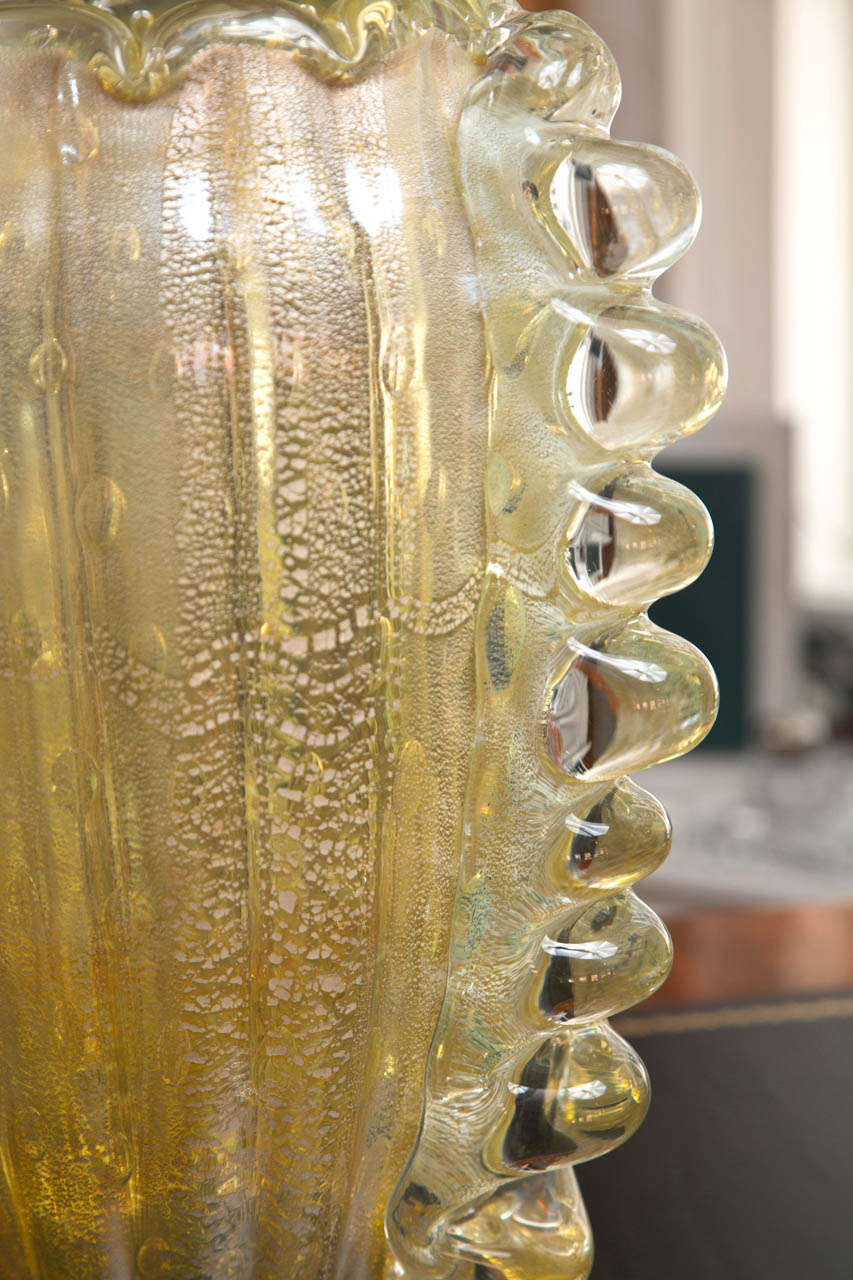 Stunning Pair of Gold and Silver Blown Vases In Excellent Condition In Westport, CT