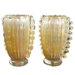 Stunning Pair of Gold and Silver Blown Vases