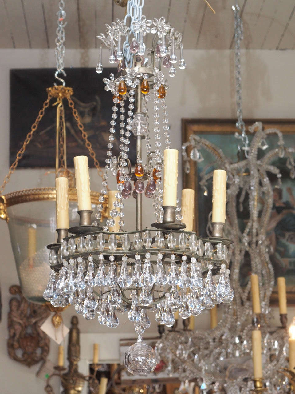 19th Century French Silver Plated Bronze And Crystal Chandelier
