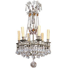 19th Century French Silver Plated Bronze And Crystal Chandelier