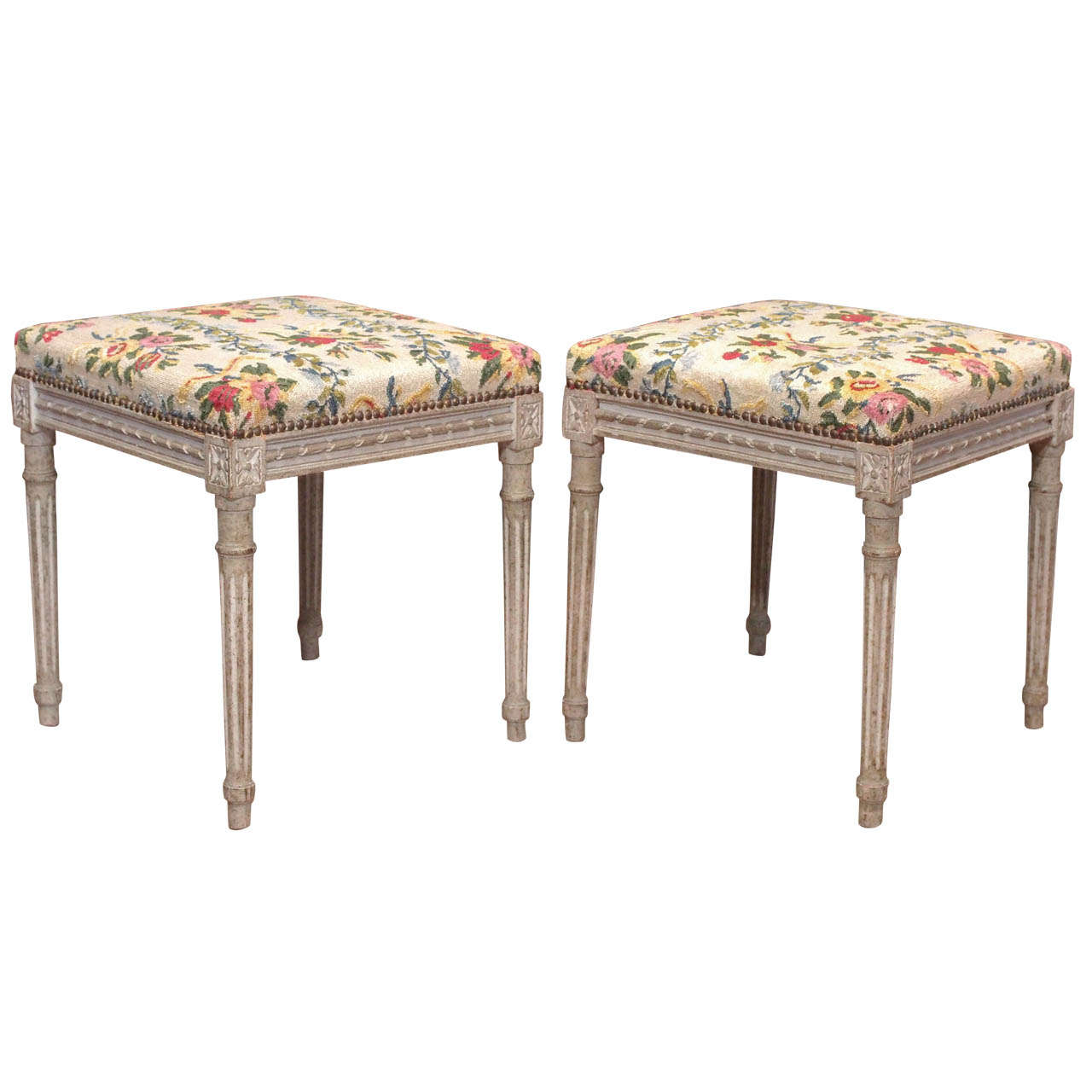 Pair Louis XVI French Painted Stools