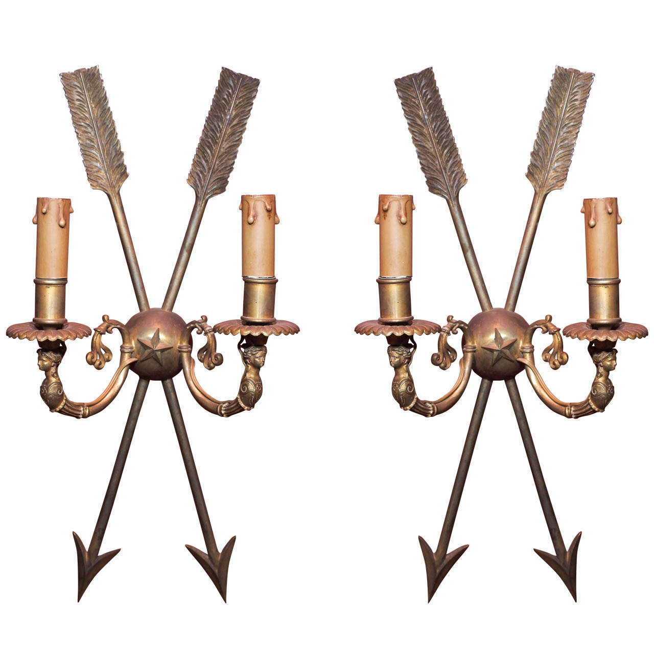 Pair French Bronze Directoire Sconces