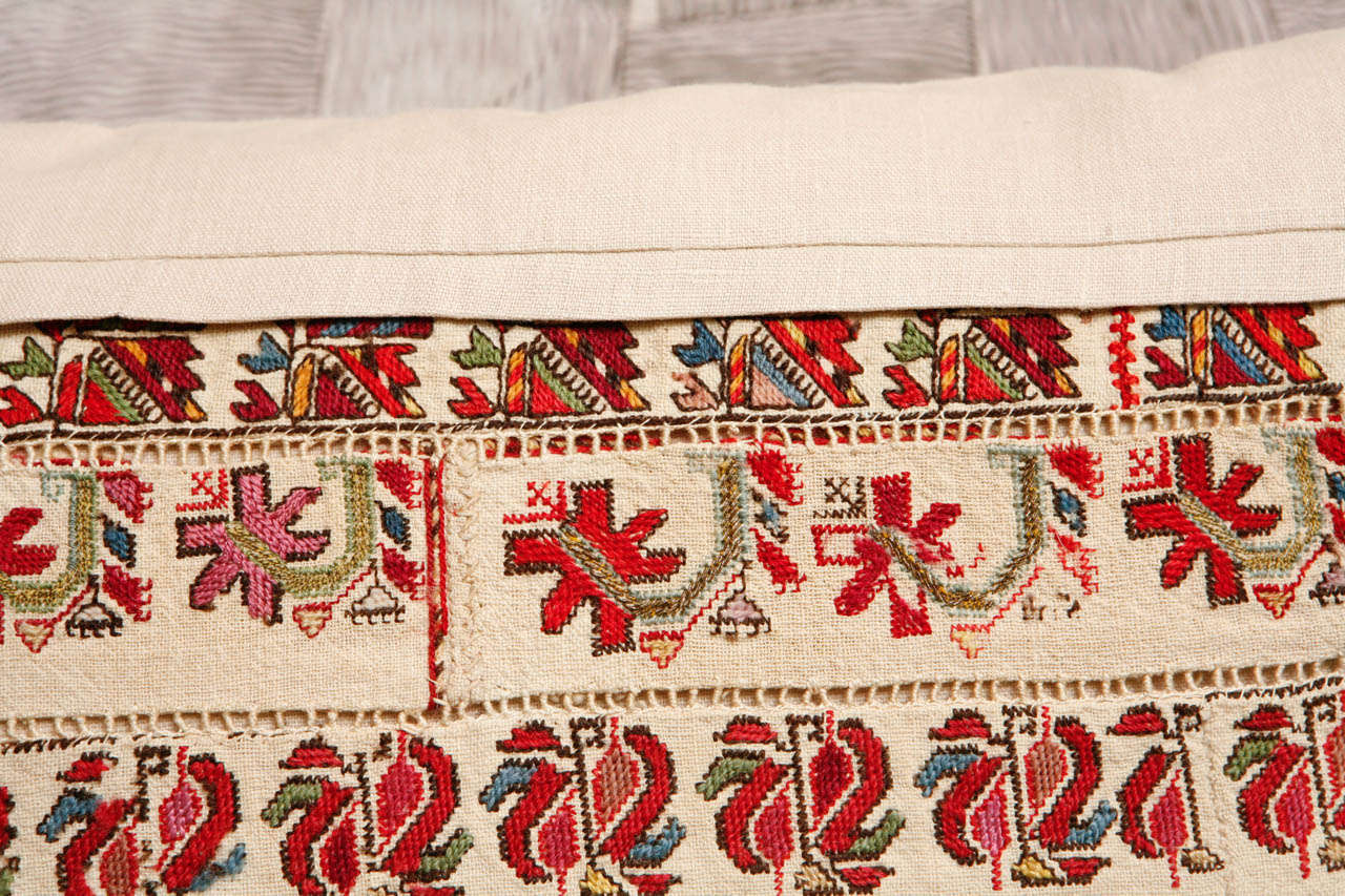 Linen Greek Island Embroidery and Pull Work Pillows.