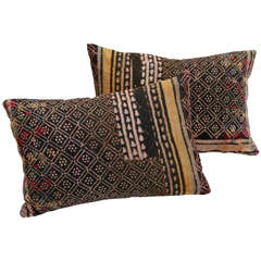 Indian Patchwork Blockprint Cotton Pillows w/ Embroidered Details.