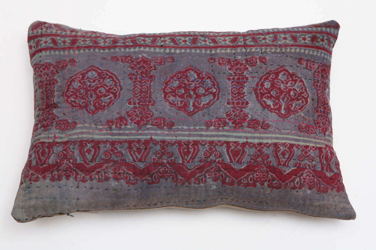 20th Century Quilted Indian Block Print Pillows.