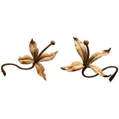 Pair Wrought Iron Lilies for Curtain Rod Brackets or Tie Backs.