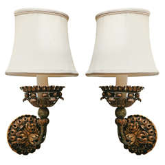Pair Gilt Brass Sconces in the Mediterranean Style