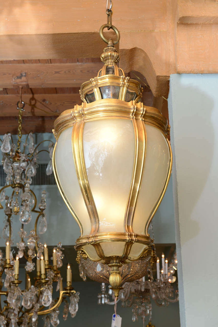 American Exquisite and Massive Gilt Bronze and Frosted Glass Lantern by E. F. Caldwell