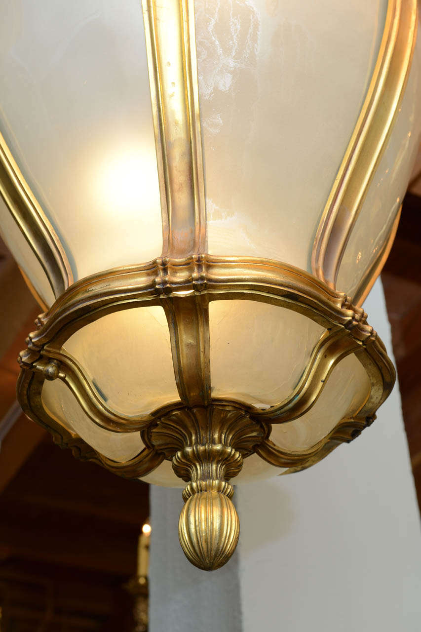 Exquisite and Massive Gilt Bronze and Frosted Glass Lantern by E. F. Caldwell In Excellent Condition In Palm Beach, FL