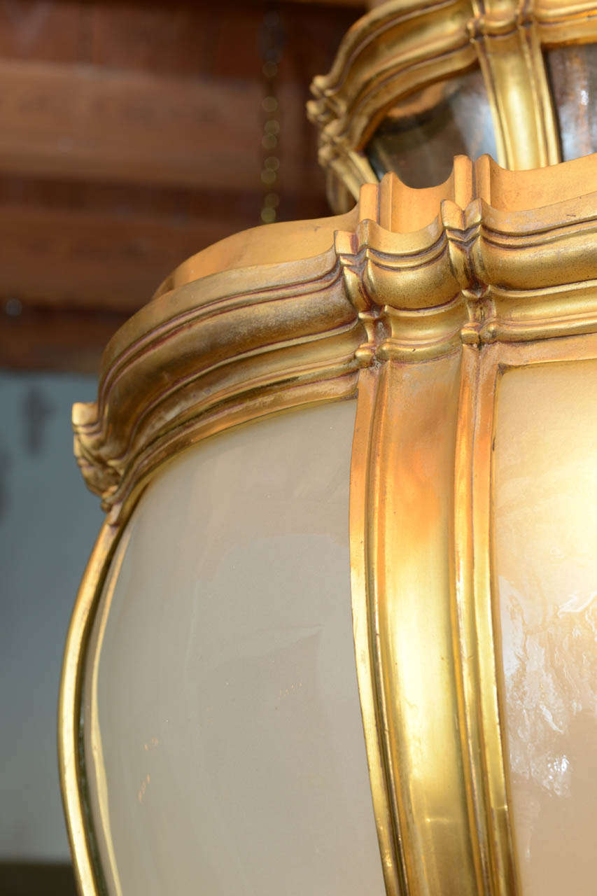 20th Century Exquisite and Massive Gilt Bronze and Frosted Glass Lantern by E. F. Caldwell