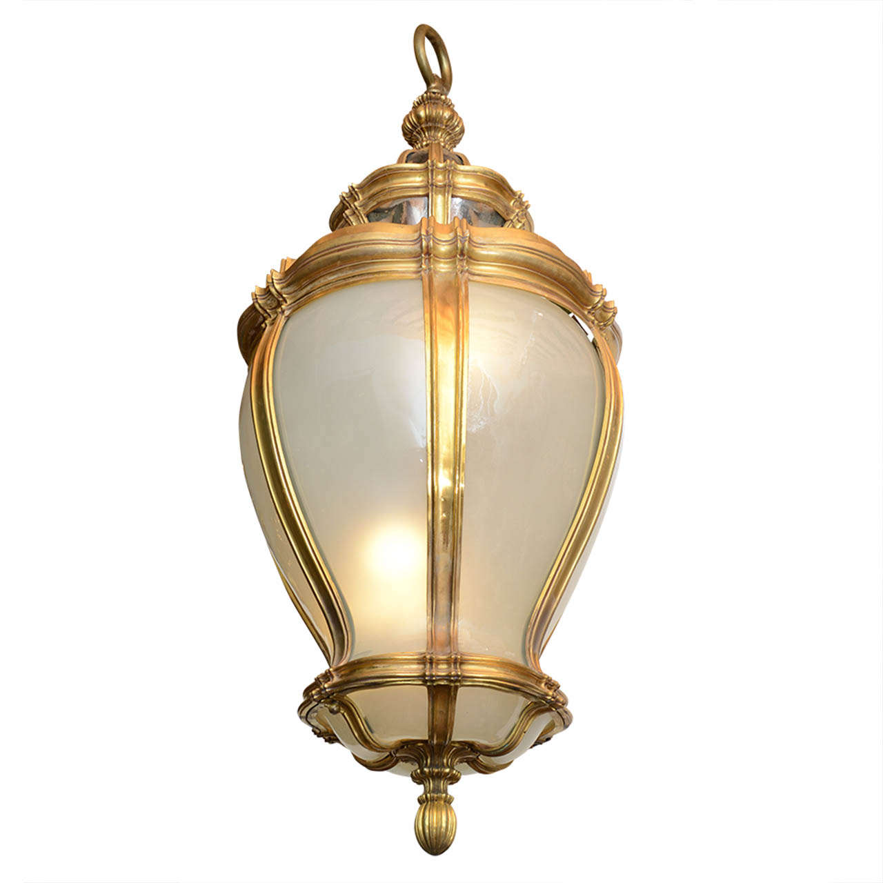 Exquisite and Massive Gilt Bronze and Frosted Glass Lantern by E. F. Caldwell