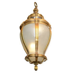Exquisite and Massive Gilt Bronze and Frosted Glass Lantern by E. F. Caldwell Exquisite and Massive Gilt Bronze and Frosted Glass Lantern by E. F. Caldwell
