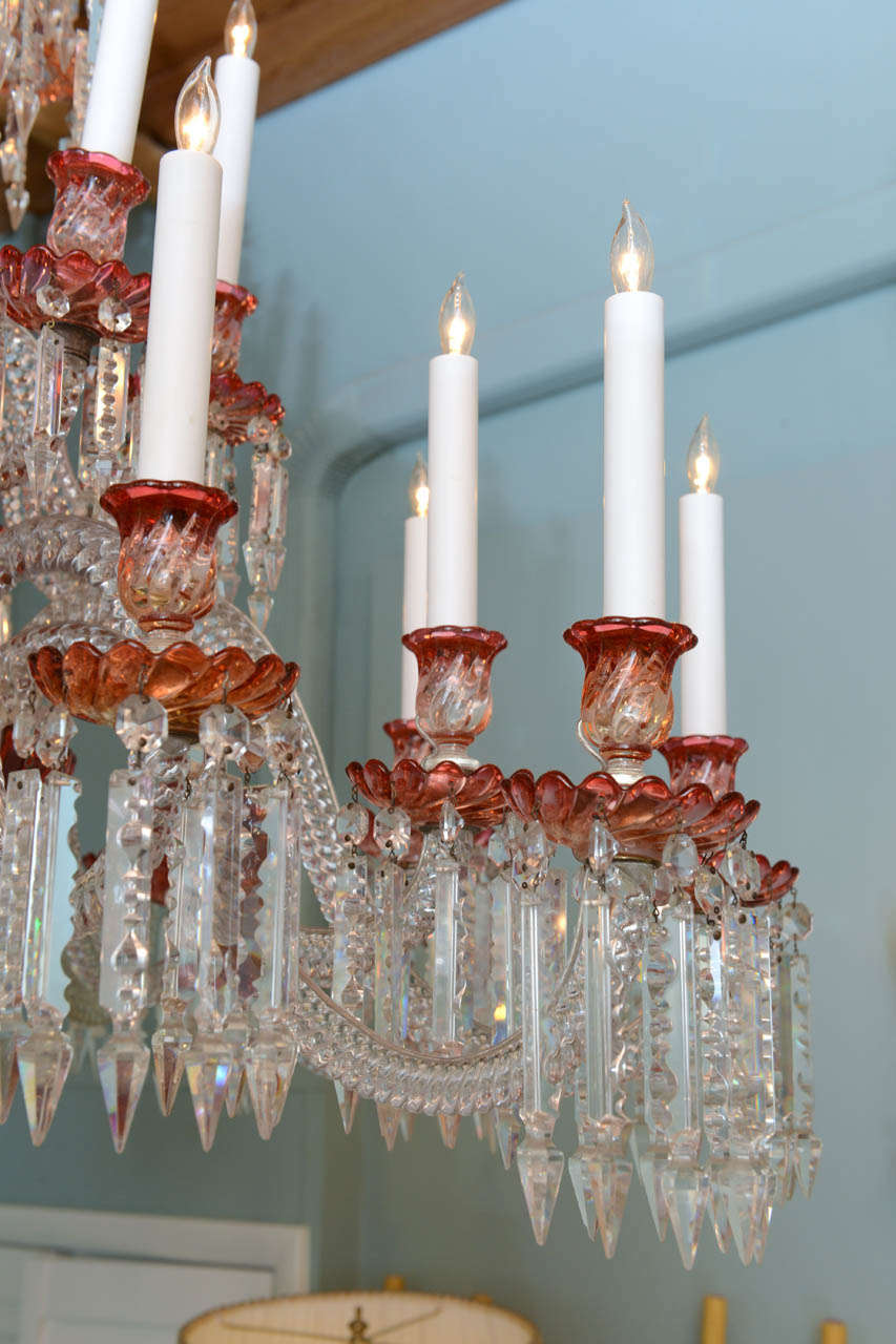 French Massive and Rare, Red and Clear Baccarat Multi-Tiered Chandelier circa 1860