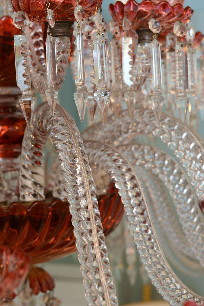 19th Century Massive and Rare, Red and Clear Baccarat Multi-Tiered Chandelier circa 1860