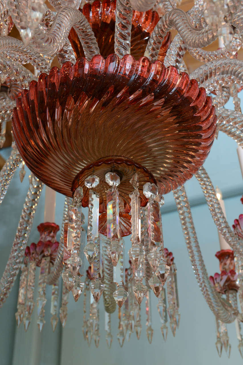 Massive and Rare, Red and Clear Baccarat Multi-Tiered Chandelier circa 1860 2