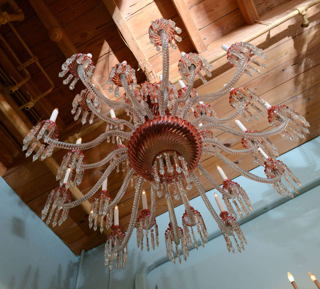 Massive and Rare, Red and Clear Baccarat Multi-Tiered Chandelier circa 1860 3