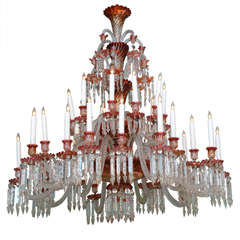 Massive and Rare, Red and Clear Baccarat Multi-Tiered Chandelier circa 1860