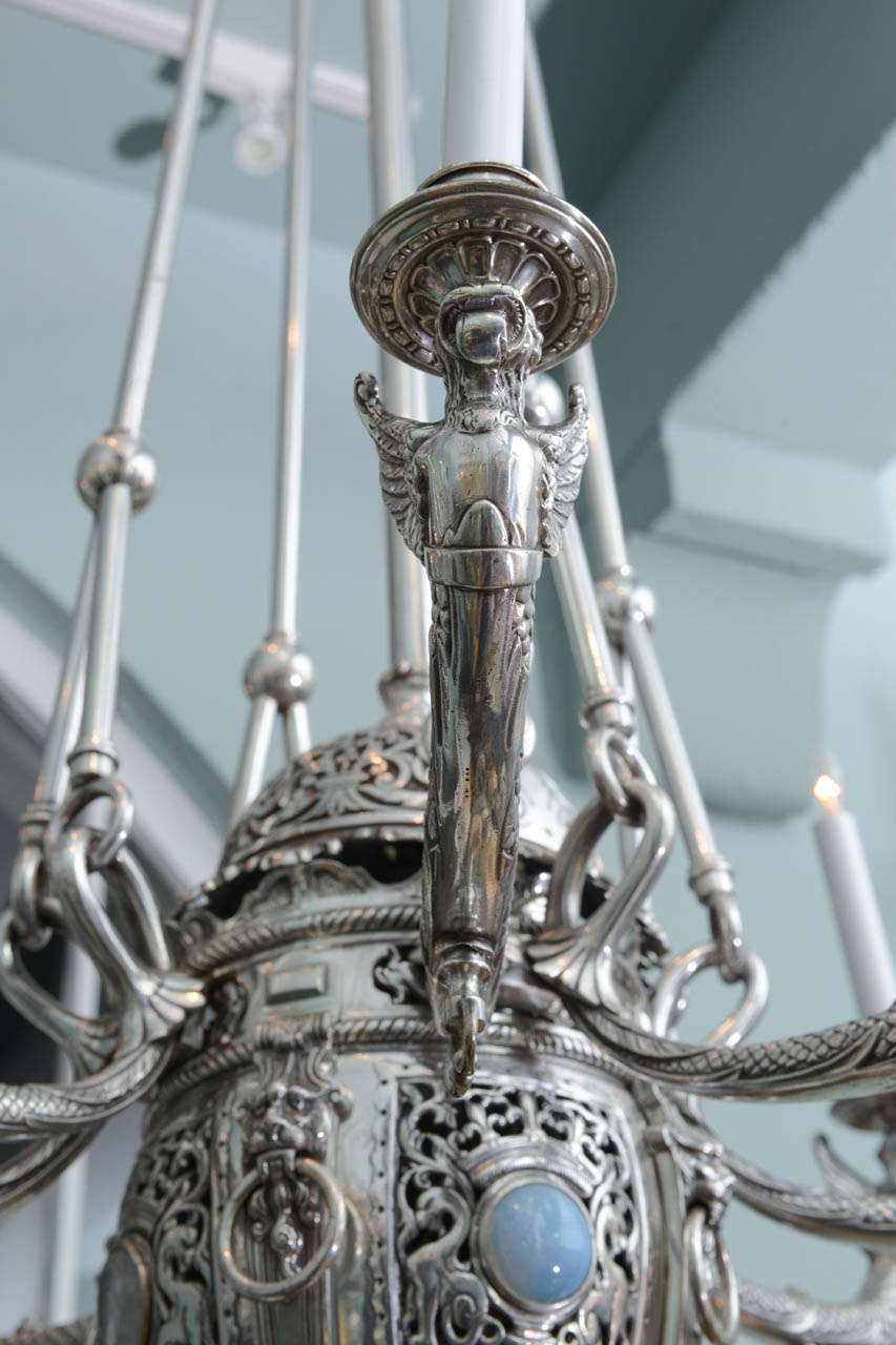 Silver Bronze Neo-Gothic/Moorish Chandeliers Attributed to Tiffany Studios For Sale 1