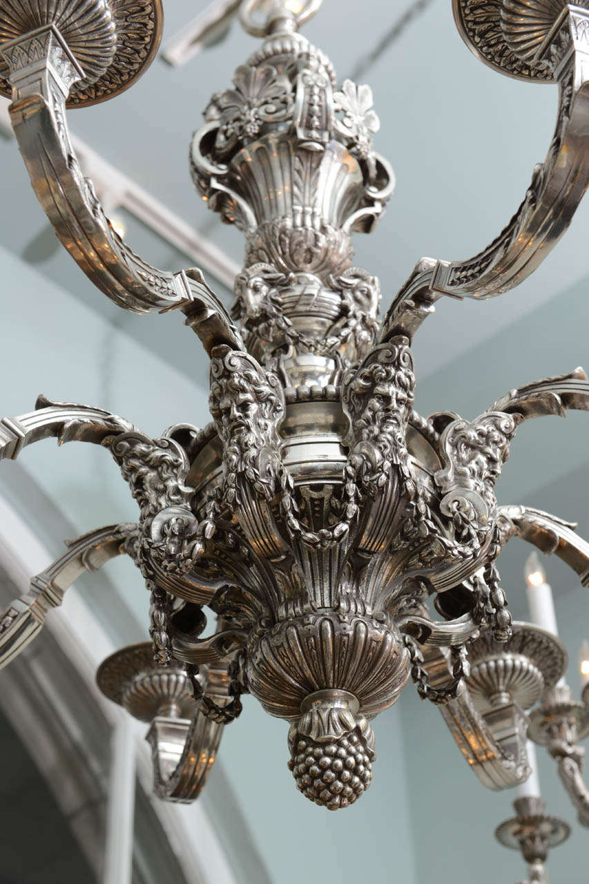 Elegant French Silvered Bronze Regence Style Chandelier, circa 1880 In Excellent Condition For Sale In Palm Beach, FL