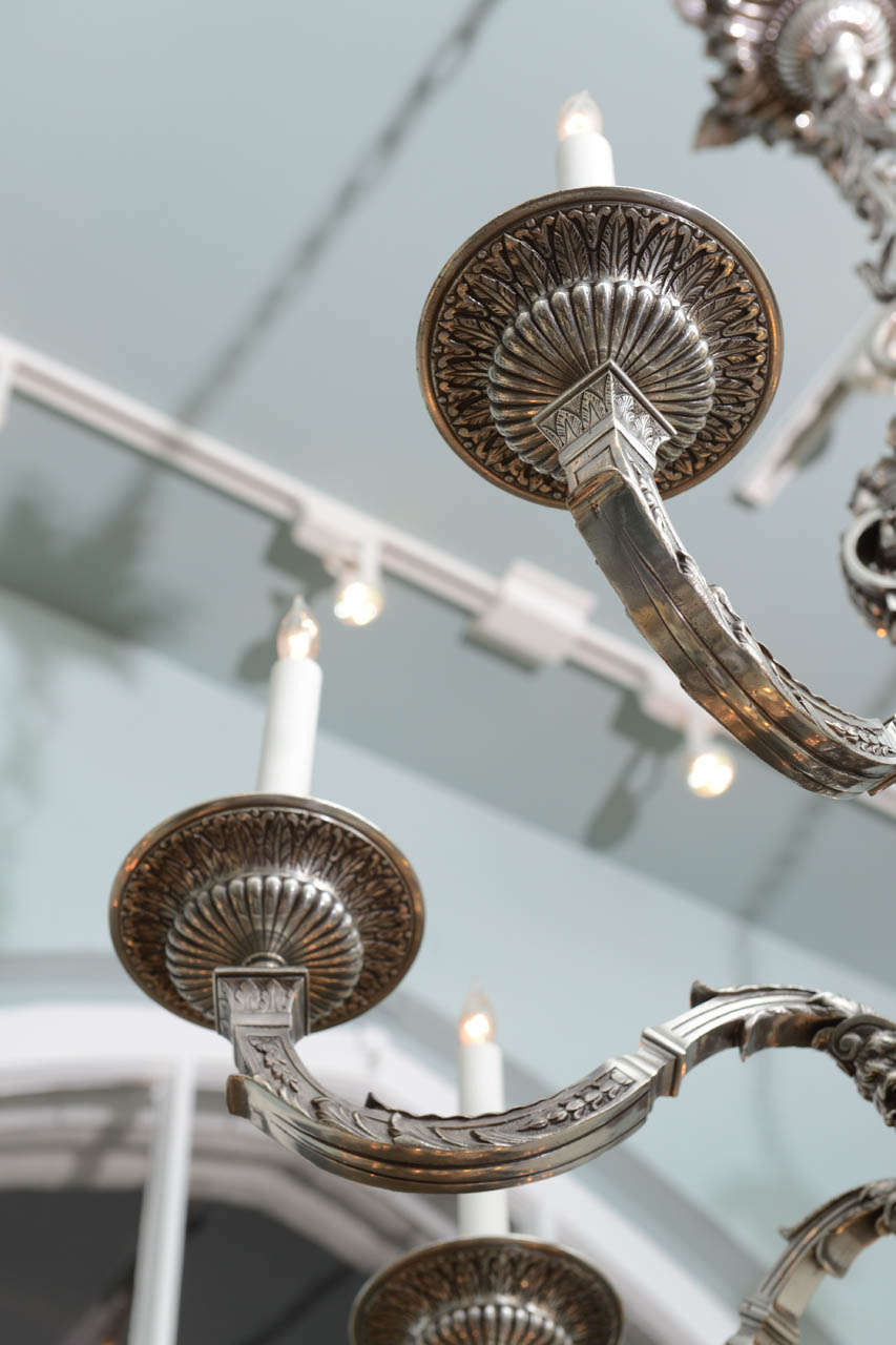 19th Century Elegant French Silvered Bronze Regence Style Chandelier, circa 1880 For Sale