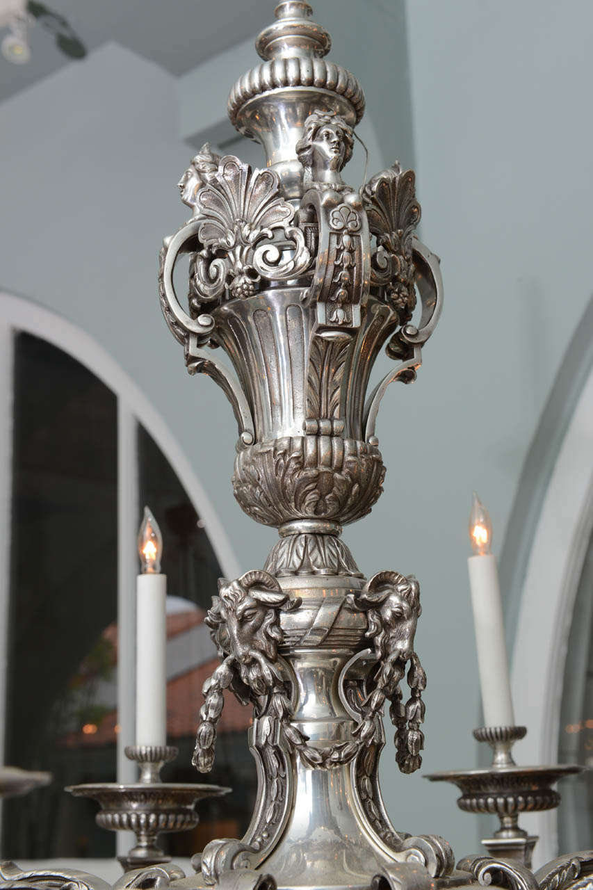 Elegant French Silvered Bronze Regence Style Chandelier, circa 1880 For Sale 1
