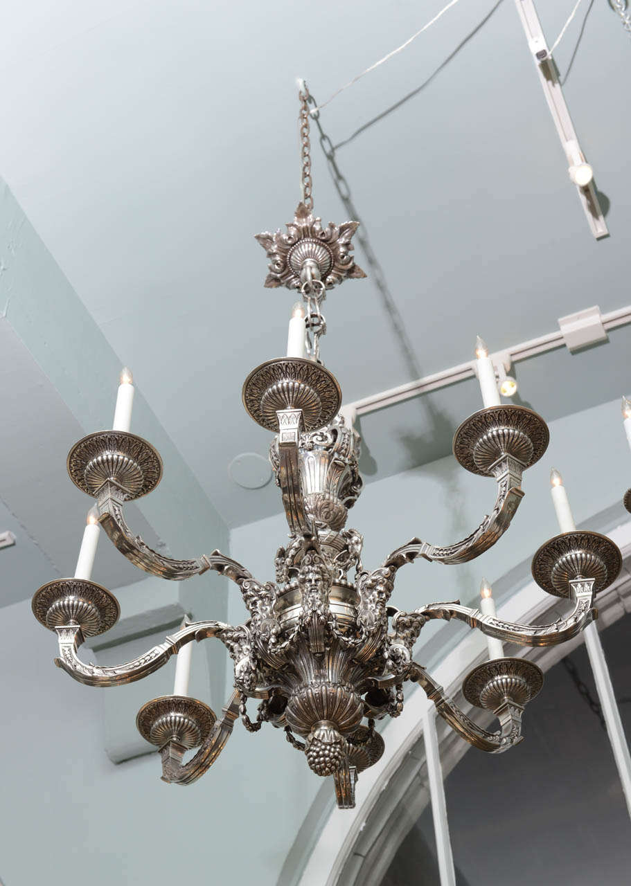 Elegant French Silvered Bronze Regence Style Chandelier, circa 1880 For Sale 6