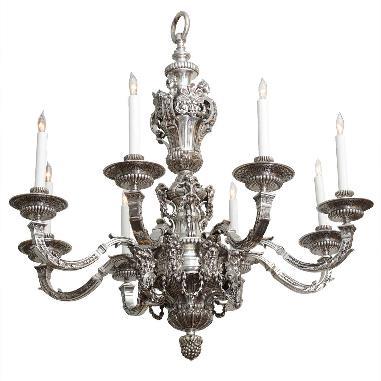 Elegant French Silvered Bronze Regence Style Chandelier, circa 1880 For Sale