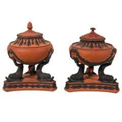 Pair of Early 19th Century Wedgwood Rosso Antico and Black Basalt