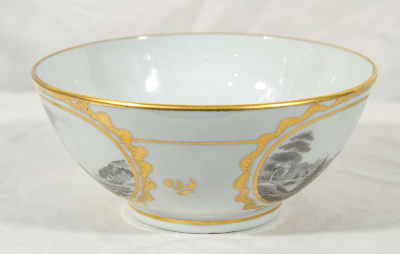 Small Antique Porcelain Bowl with Landscapes and a Scene of a Sailing Ship In Excellent Condition In Katonah, NY