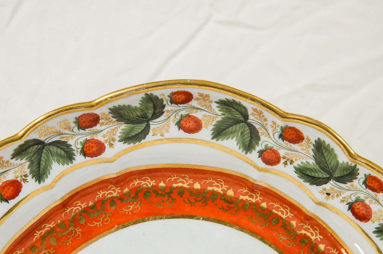 English Large Flight & Barr Worcester Shaped Dish Decorated with Strawberries