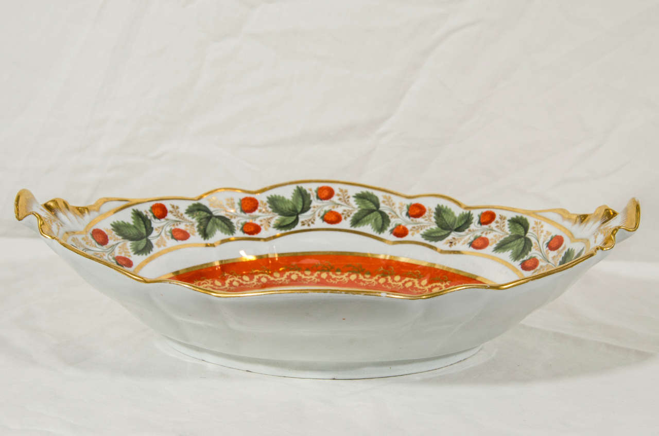 Early 19th Century Large Flight & Barr Worcester Shaped Dish Decorated with Strawberries