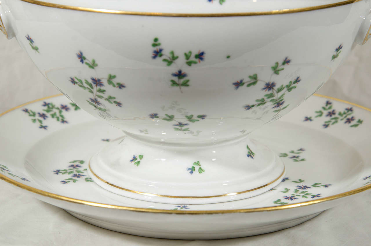French Antique Paris Porcelain Soup Tureen Cornflower Sprig Pattern