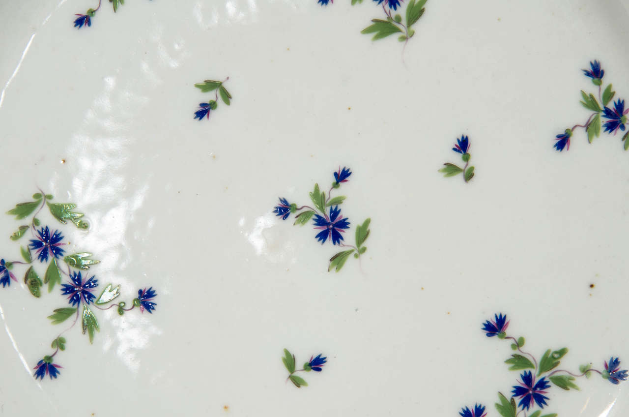 Louis XVI Pair Large Antique Porcelain Dishes Painted in Cornflower Sprig Pattern