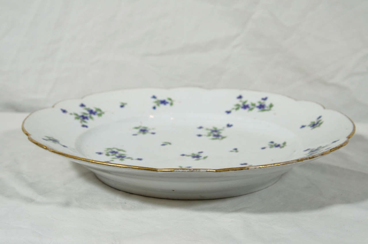 French Pair Large Antique Porcelain Dishes Painted in Cornflower Sprig Pattern