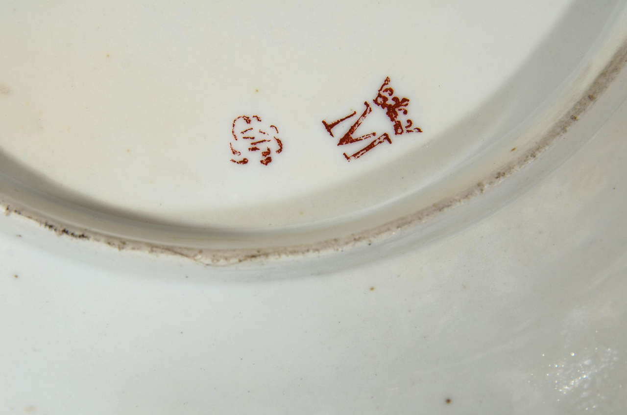 Pair Large Antique Porcelain Dishes Painted in Cornflower Sprig Pattern In Excellent Condition In Katonah, NY