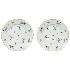 Paire de grands plats anciens en porcelaine peints en motif de tiges de bleuet