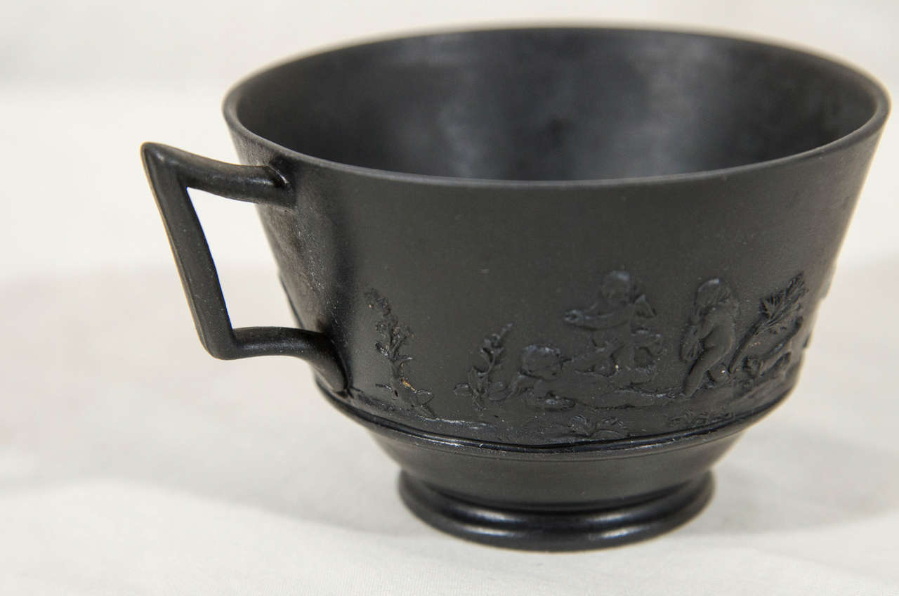 Mid-19th Century Rare Set of a Dozen Wedgwood Black Basalt Tea Cups and Saucers