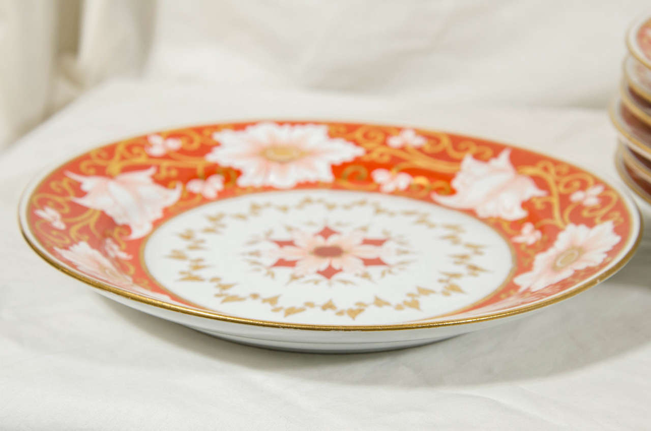 Porcelain Set of a Dozen Chamberlain's Worcester Dishes with Orange Blossom Borders