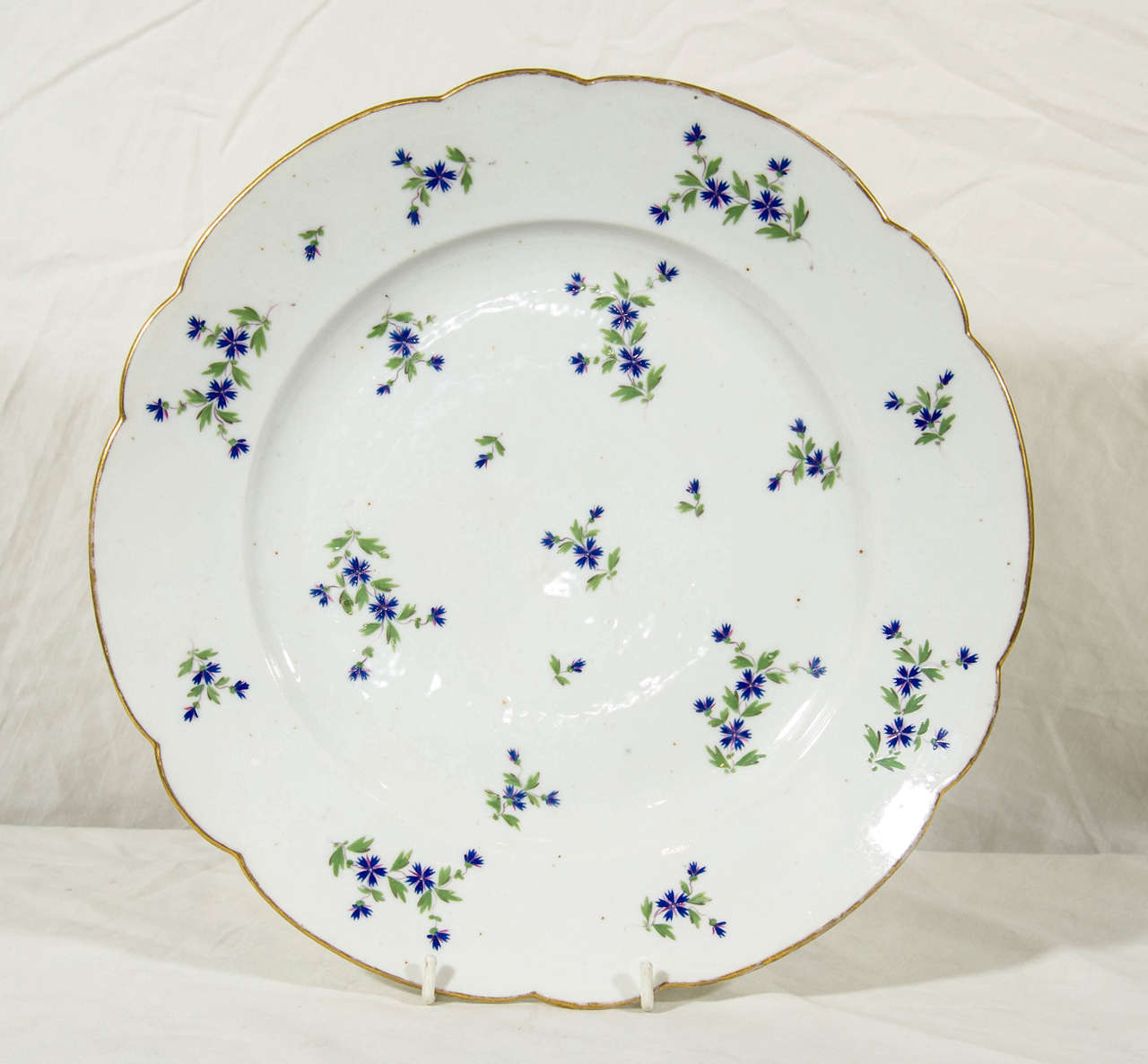 Pair Large Antique Porcelain Dishes Painted in Cornflower Sprig Pattern