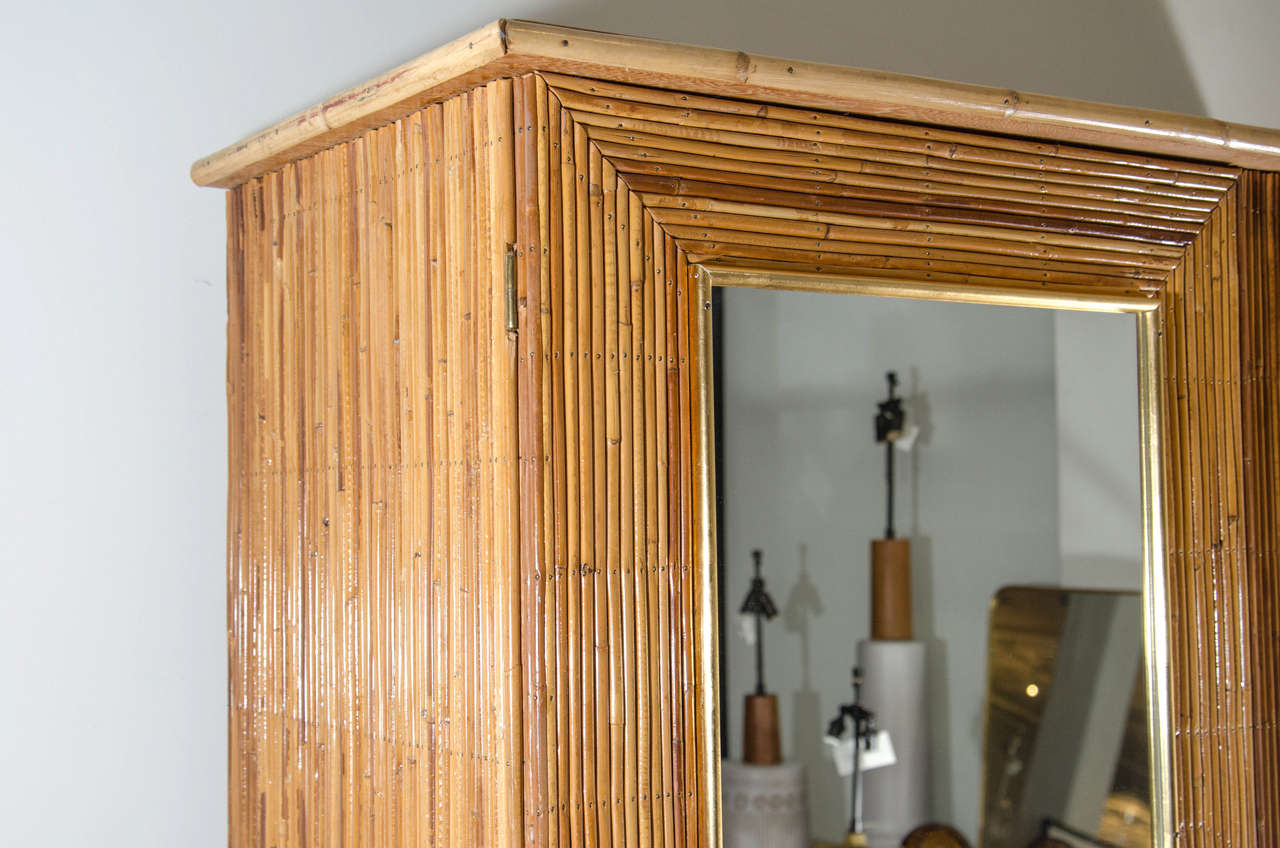 Bamboo Cabinet with Mirrored Glass Squares, France, circa 1950-1960 1