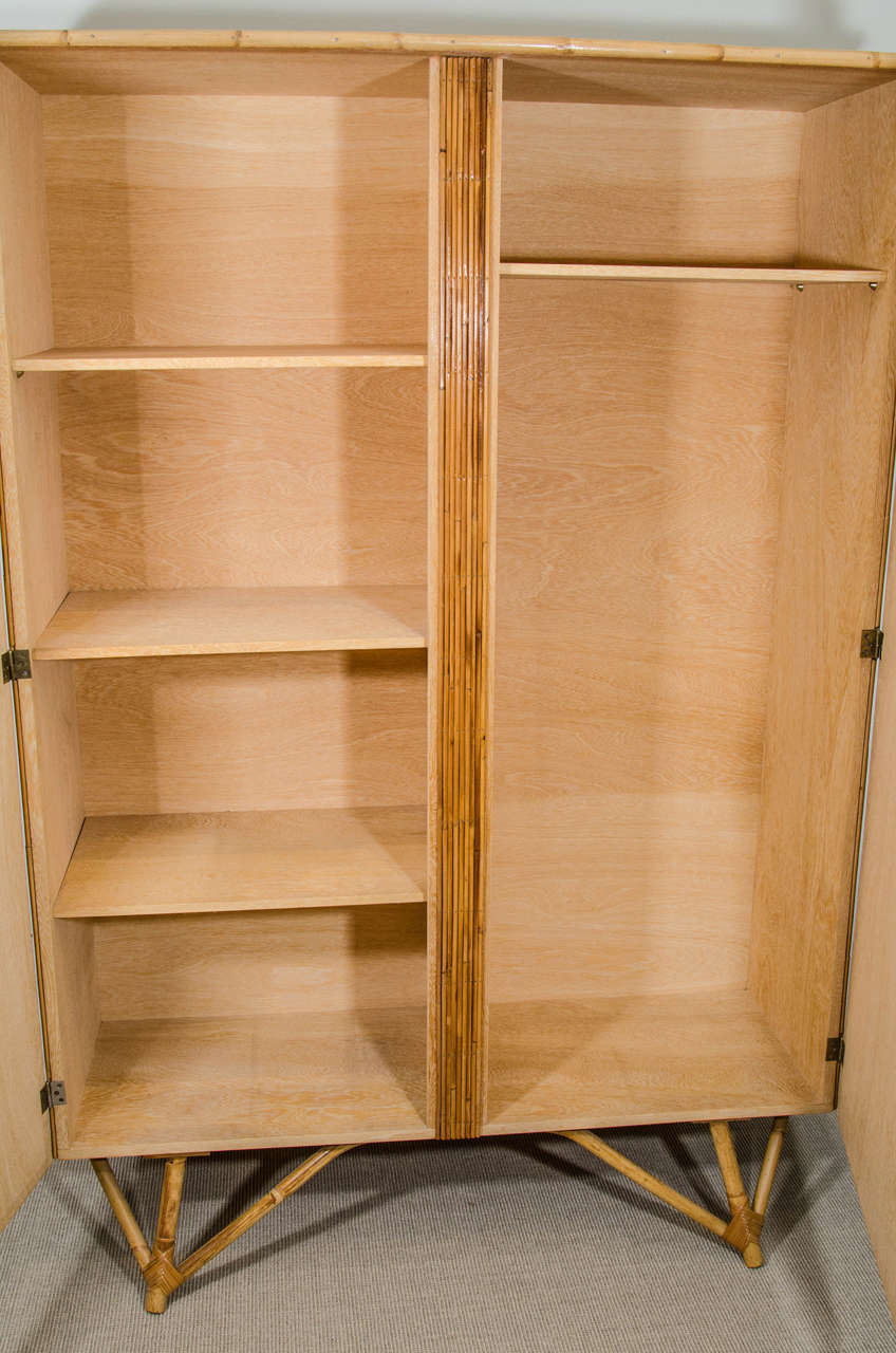 Bamboo Cabinet with Mirrored Glass Squares, France, circa 1950-1960 3