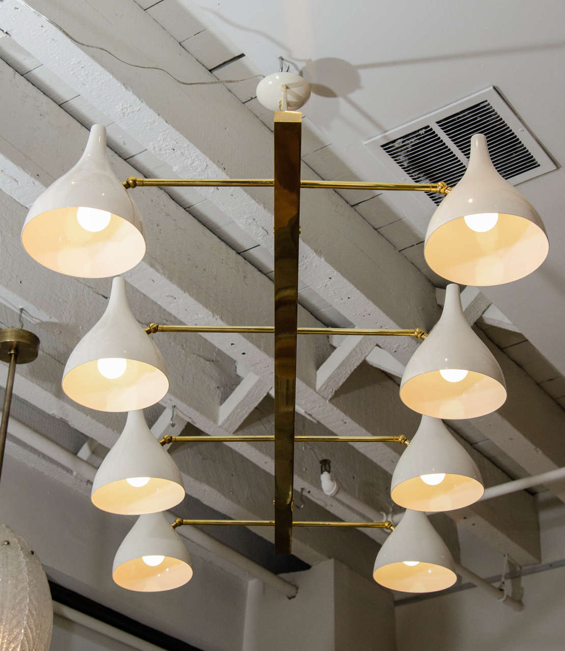 Italian Off White Tole Chandelier with Eight Shades, Italy circa 1960s