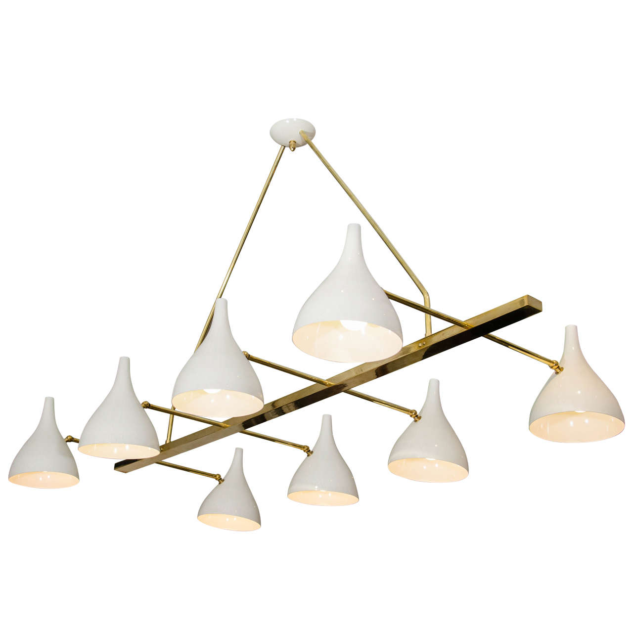 Off White Tole Chandelier with Eight Shades, Italy circa 1960s
