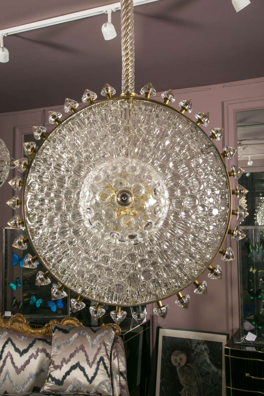 Late 20th Century Pair of Sun Murano Glass Chandeliers