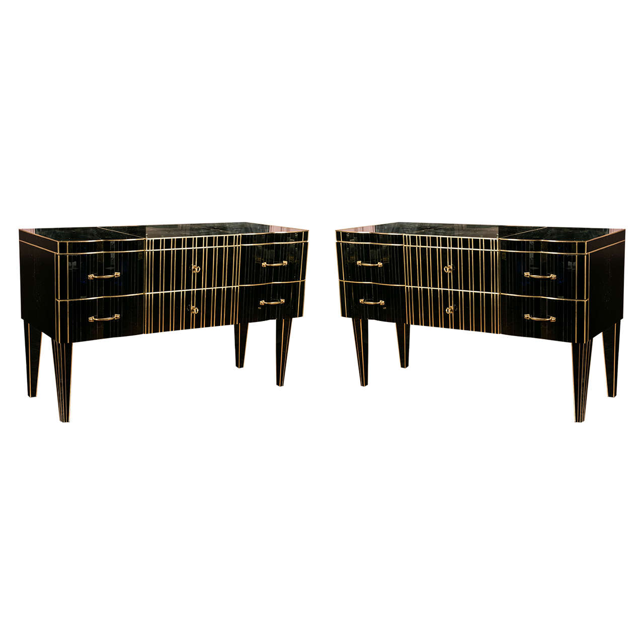 Lovely Pair of Black Mirror Commodes