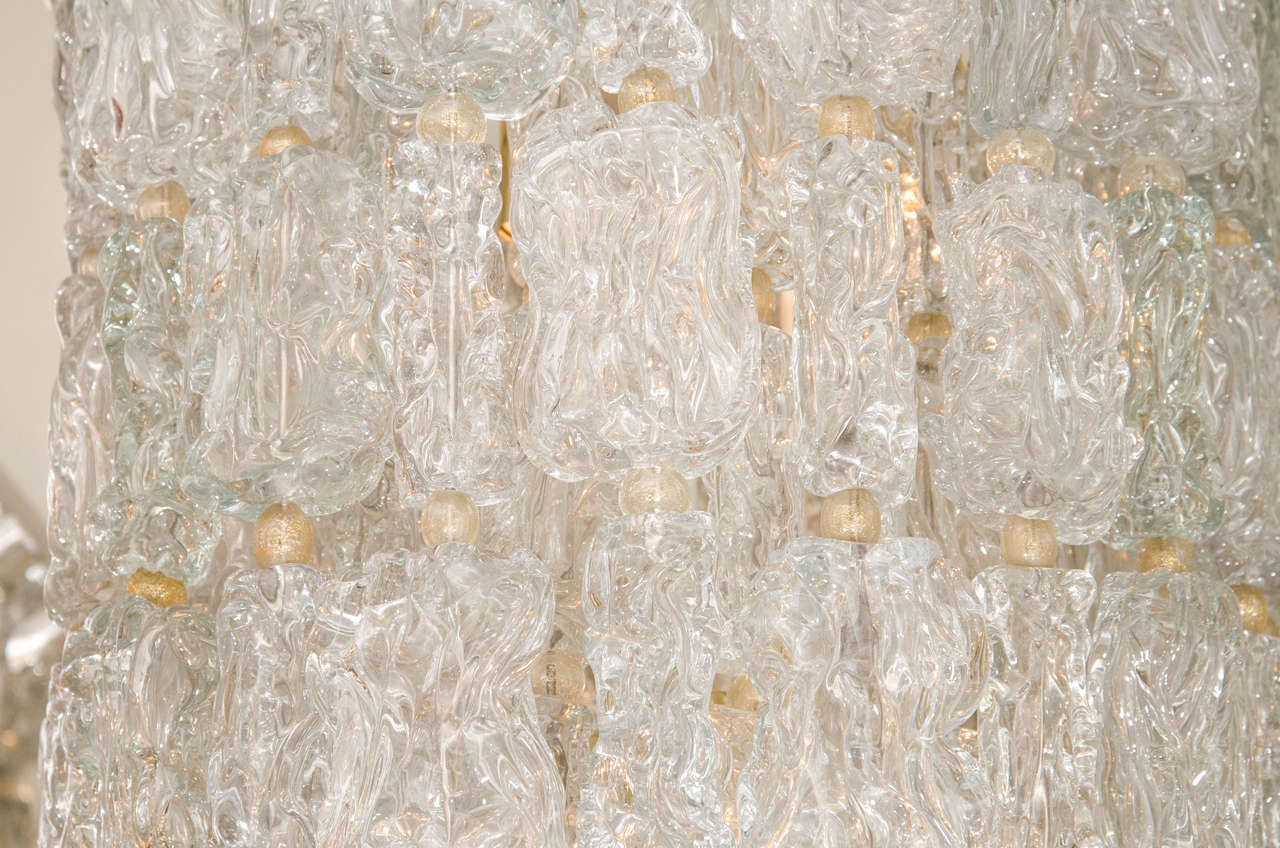 Tiered Chandelier Composed of Textured Glass Elements In Good Condition In New York, NY