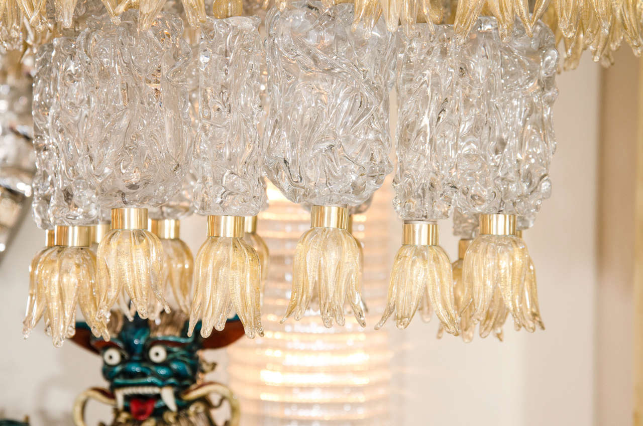 Late 20th Century Tiered Chandelier Composed of Textured Glass Elements